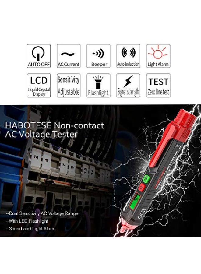 هابوتيست جهاز اختبار الجهد المتنقل بدون تماس AC، مختبر أمان RCD قابل للحمل، جهاز اختبار المخرج / المقبس مع شاشة LCD مضاءة مع أضواء خلفية، جهاز كشف شكل قلم V~مع تنبيه صوتي وضوئي. - Image 5